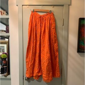 FREE PEOPLE HAREM PANTS ORANGE WITH BLUE AND CREAM SMALL PATTERN SIZE SMALL